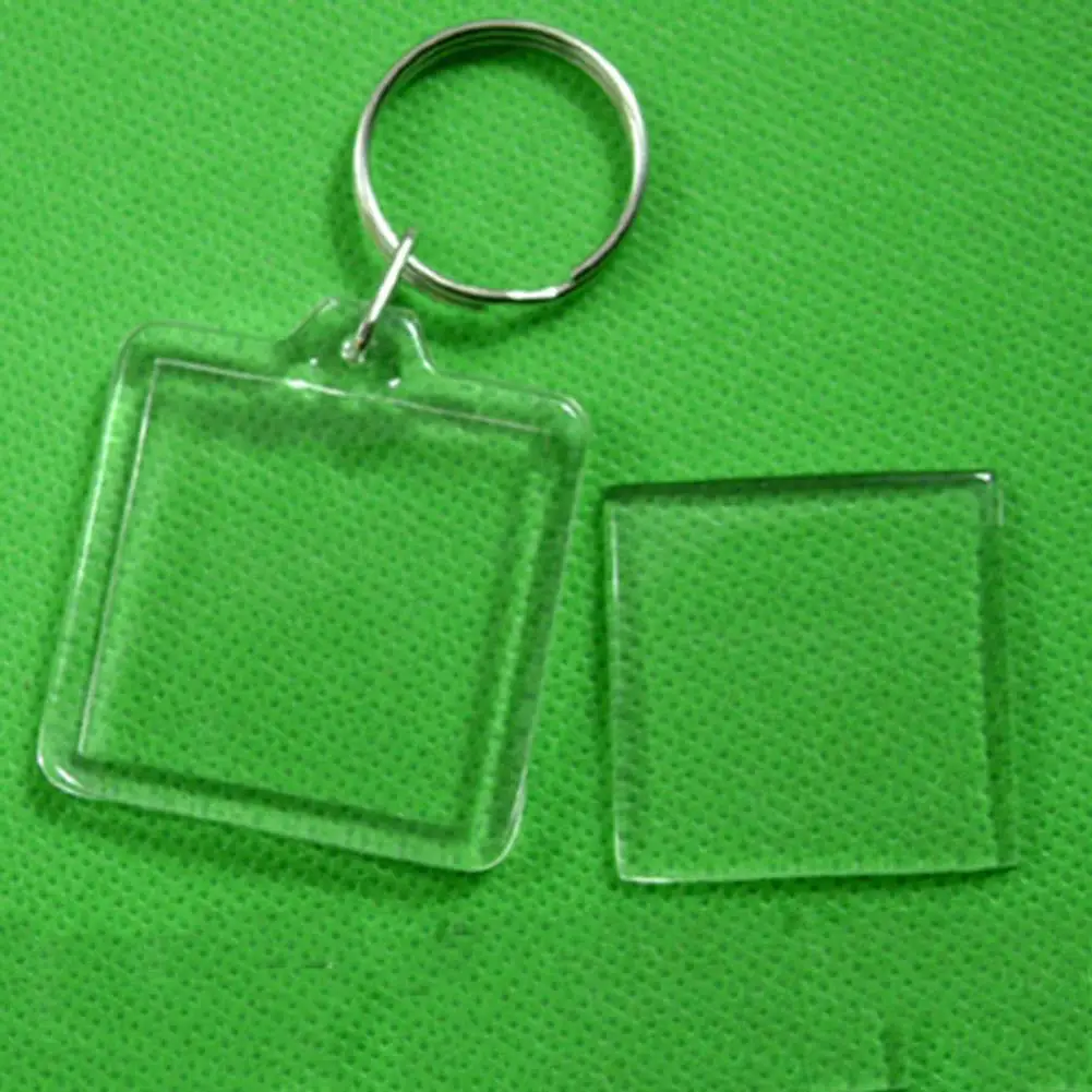 1 unidad de llavero de anillo dividido DIY a la moda, llavero rectangular transparente en blanco con inserción acrílica, marco de fotos, llavero, regalos