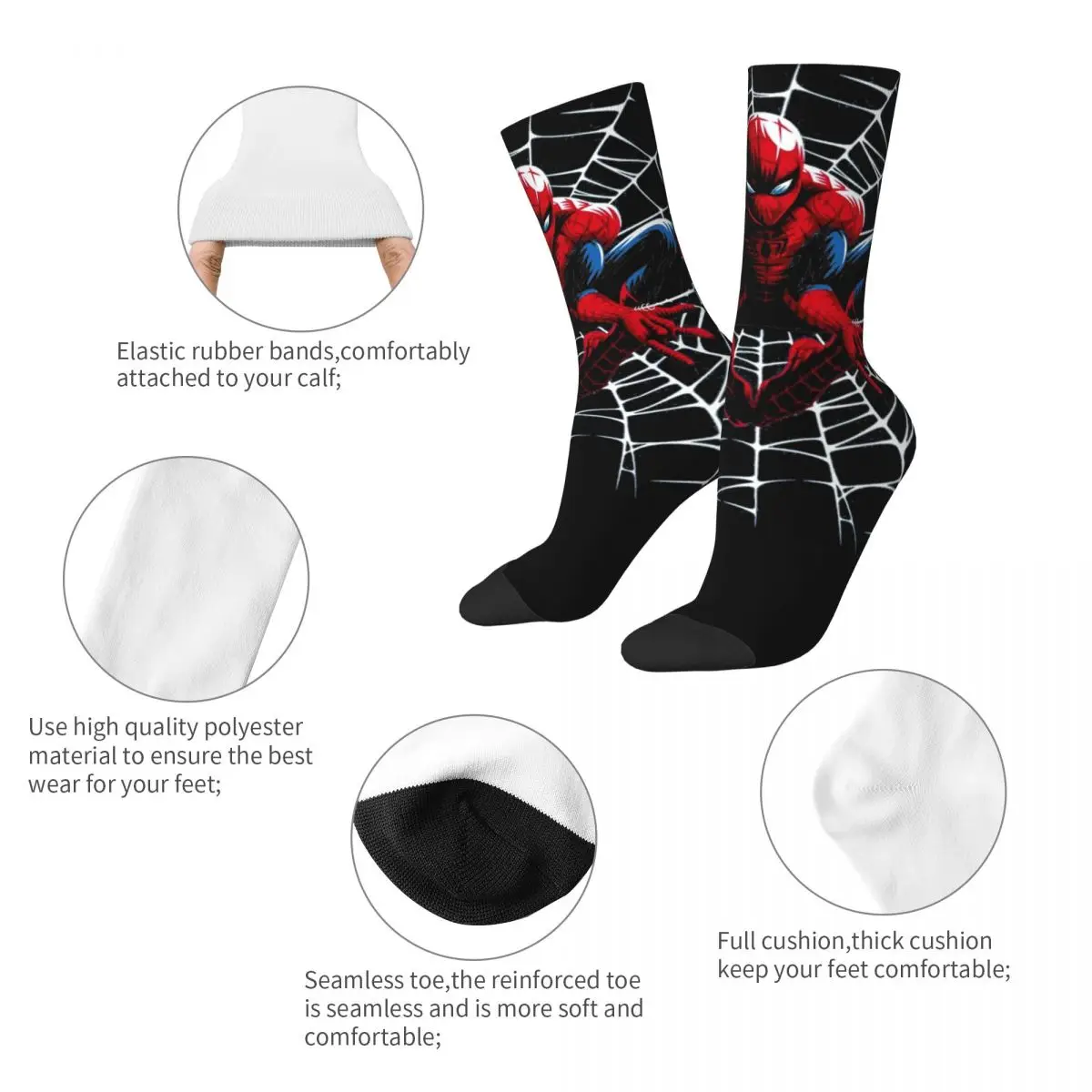 Superhero Spider Man Merch Socks Compression High Quality Crew Socks Warm for Unisex Birthday Gifts Idea