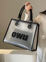 Summer Transparent Large Capacity Tote Bag Women New Trend Versatile Shoulder Bags Simple Letter Handheld Commuter Shopping Pack