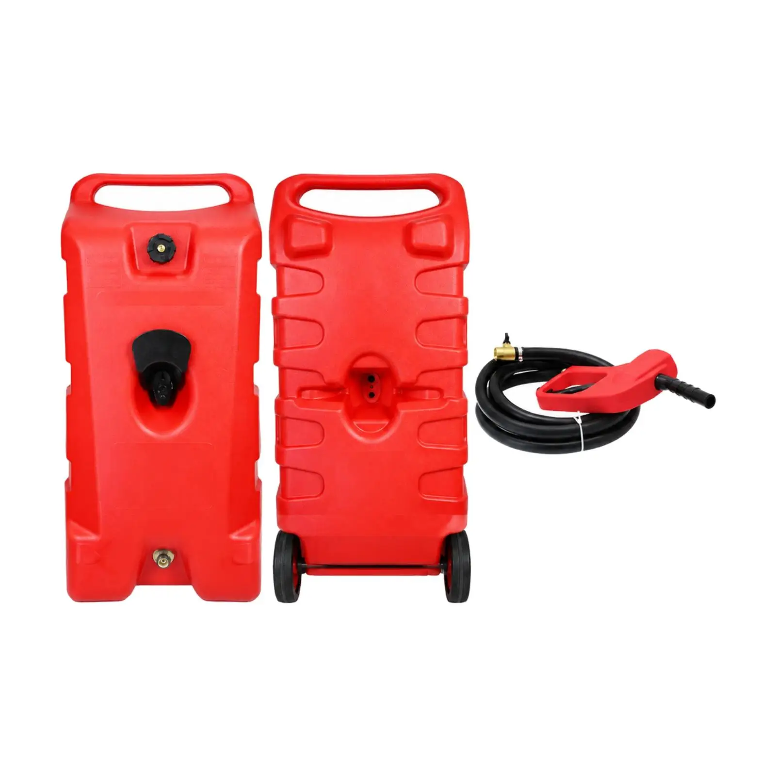 Marine Grade HDPE Roller Fuel Tank Red Portable Petrol Supply with Wheels Hose and Cap for Boat Fishing Craft
