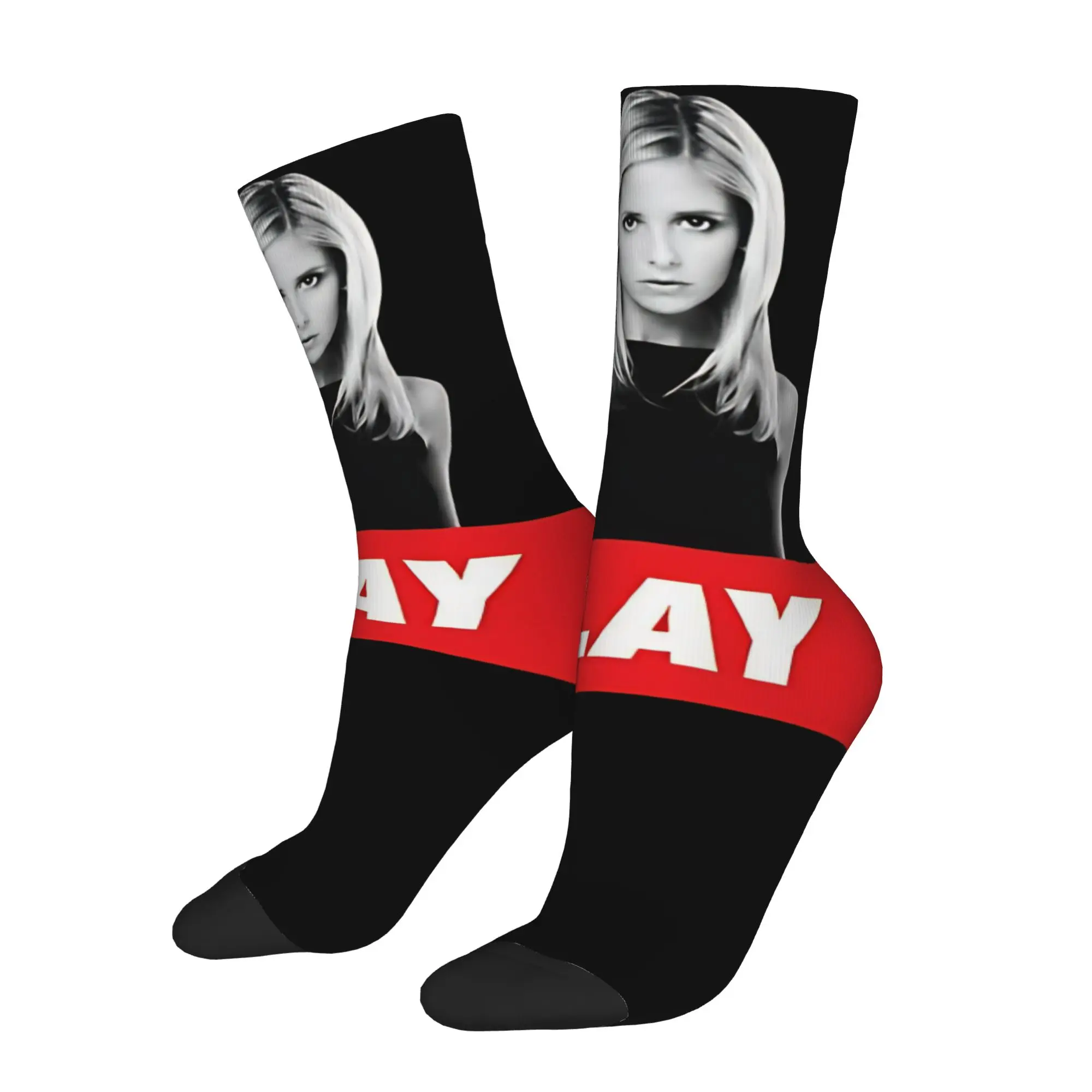 Retro Buffy the Vampire Slayer Basketball Socks Horror Movie Polyester Long Socks for Unisex Breathable