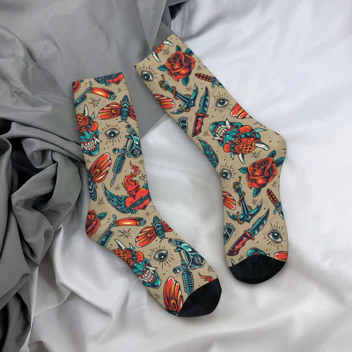 Vintage Colorful Tattoos Socks Male Mens Women Winter Stockings Printed