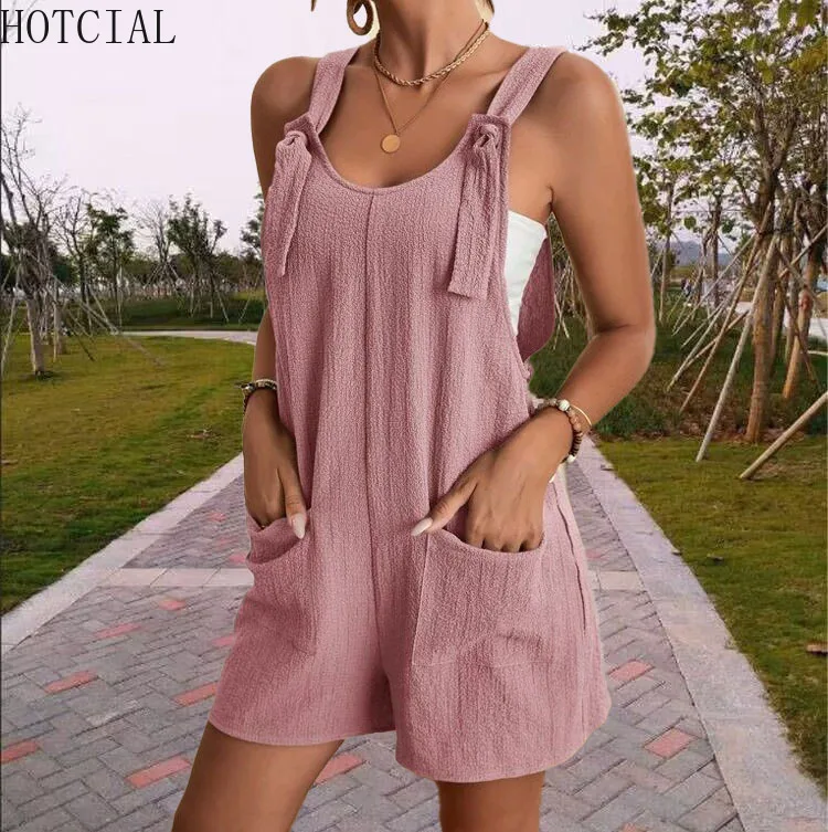 L'été HOTCIAL incontournable! Barboteuse à bretelles Spaghetti pour femmes, coupe ample, combinaison courte décontractée, vêtements de station de plage, robe de jour sans manches
