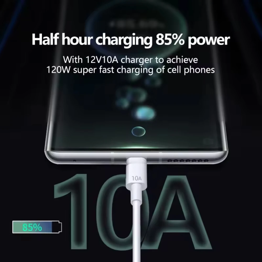 NNBILI 10A 120W Super Fast Charging USB Type C Cable for Huawei P60 USB-C Phone Data Cord for Xiaomi 14 Redmi Oneplus 11 POCO