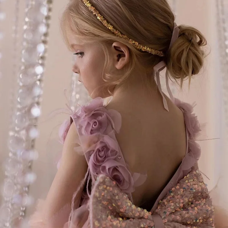 New Cross Border Princess Rose Fairy vestito da ragazza per bambini a-line Flower Girl abiti abito da ballo o-collo eventi per feste di matrimonio