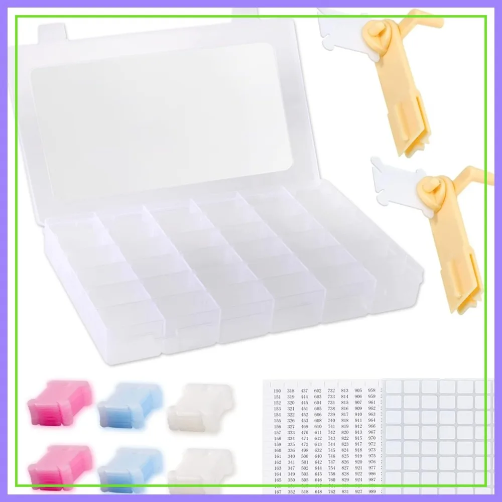 

Embroidery Floss Organizer Box with Bobbin Winder, 36 Compartments, 120 Bobbins & Stickers for Cross Stitch Sewing