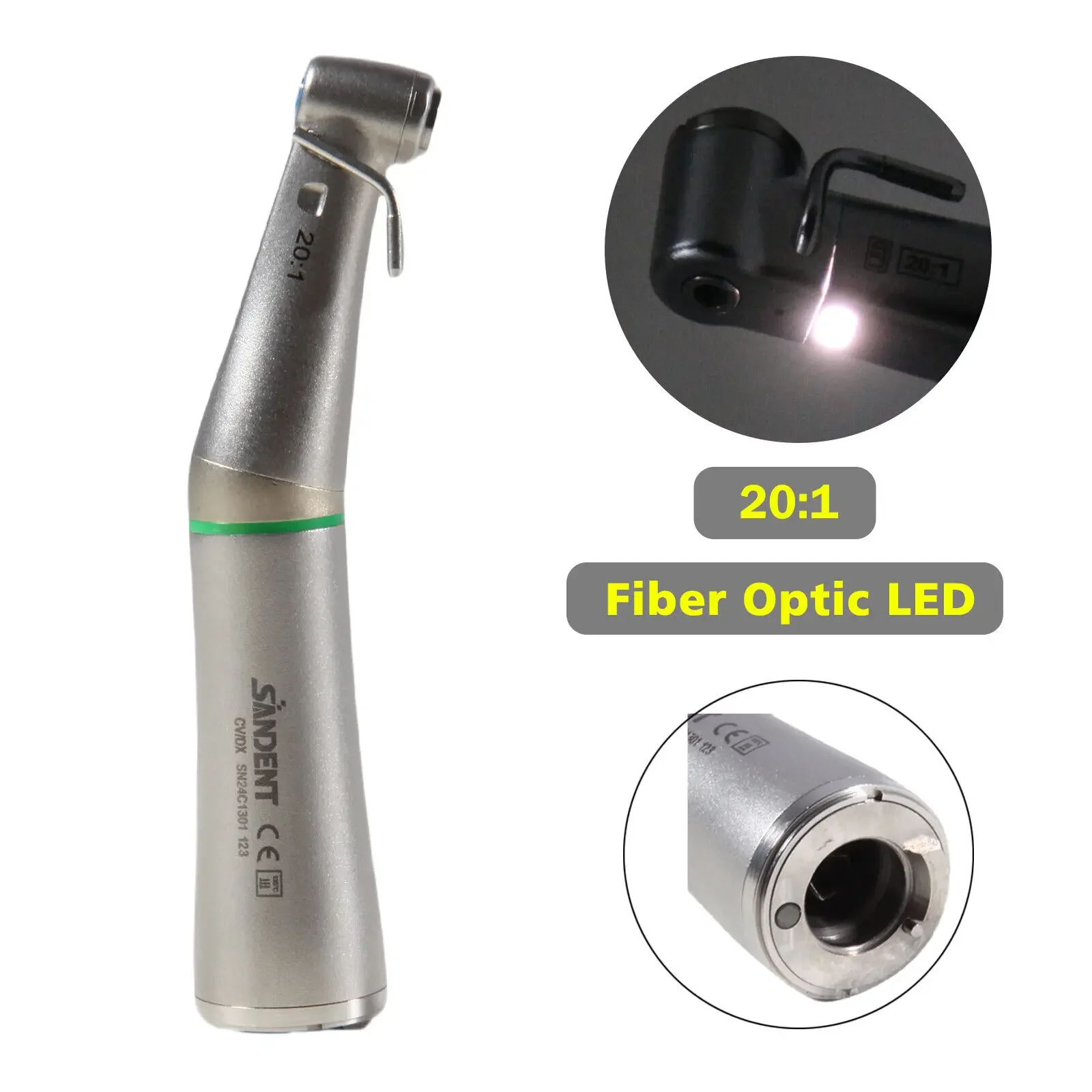 20:1 Fiber Optic Led Reduction Push Button Low Speed Handpiece Contra Angle for Dental Implant