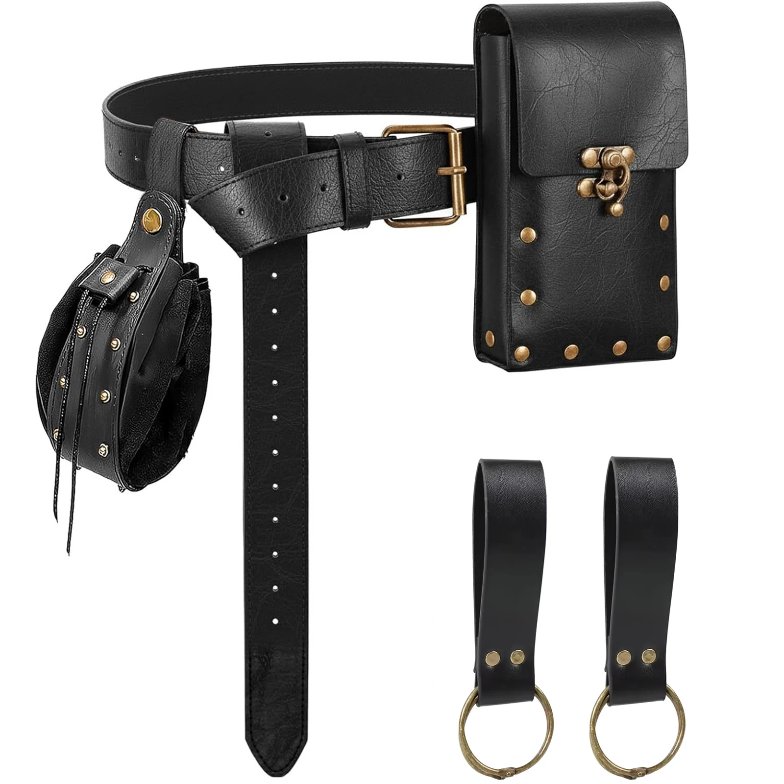 5pcs Medieval Viking Costume Accessories Waist Belt Fanny Pack Skirt Clips for Renaissance Fairs Stage Performance