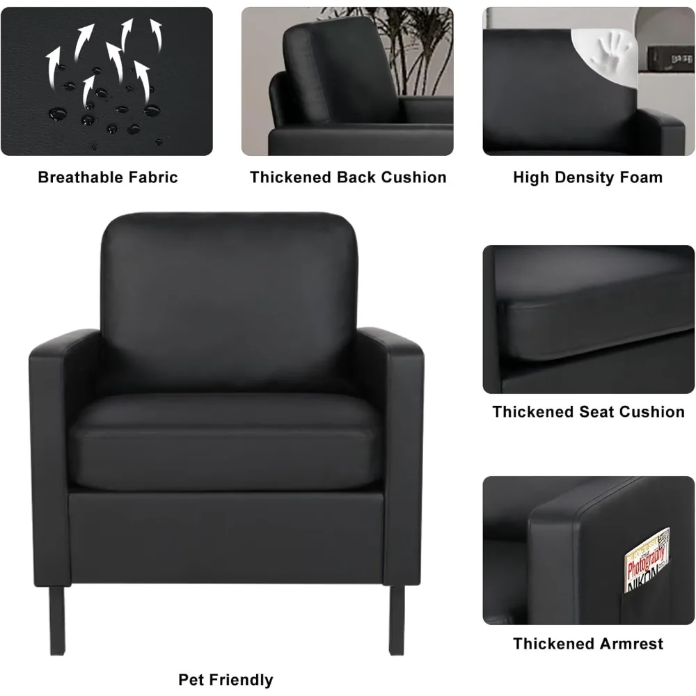 zwarte kunstleren accentstoel set van 2 met armleuningen, moderne bureaustoel met klein accent, wachtkamerstoelen voor woonkamer slaapkamer