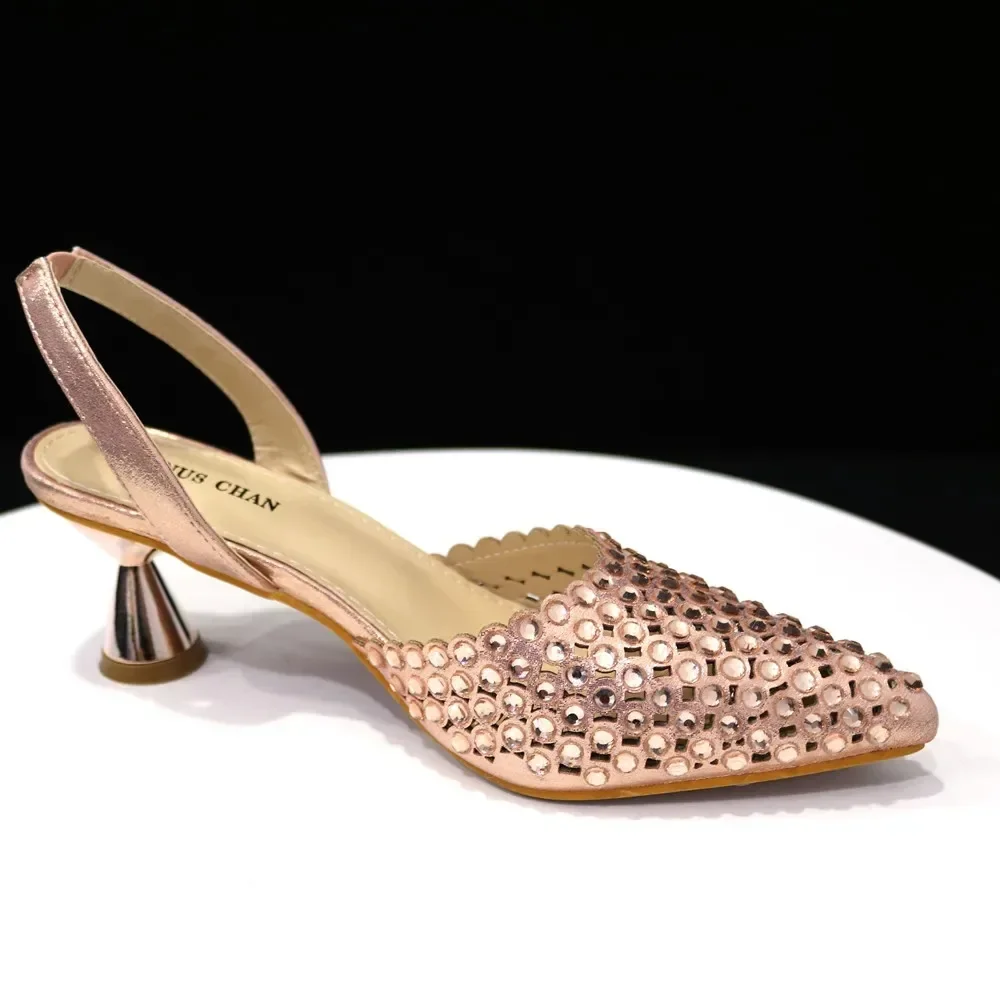 Shiny Gold Rhinestone Shoe & Bucket Bag Set | Pointed Crystal Heels, Womens Lux Wedding Eve Bridal Formal Prom Match Purse Kits