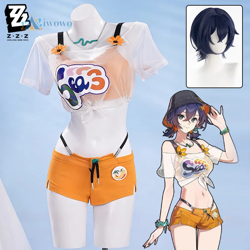 

Костюм для косплея Belle, парик Zenless Zone Zero, купальник, летний наряд для женщин и девочек, шляпа, бикини, серьги, ожерелье, реквизит для волос, вечерние