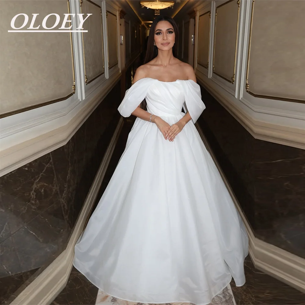 

OLOEY Elegant Silk Organza A-line Wedding Dresses Off The Shoulder Bridal Gown Customized Lace-up Vestidos De Novia Sweep Tail