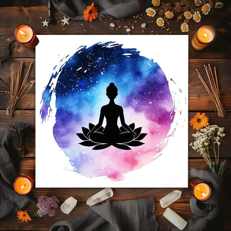 Yoga Meditation Chakras Lotus Starry Sky Watercolor Altar Cloth Tarot Card Tablecloth Spiritual Healing Divination Ceremony Mat