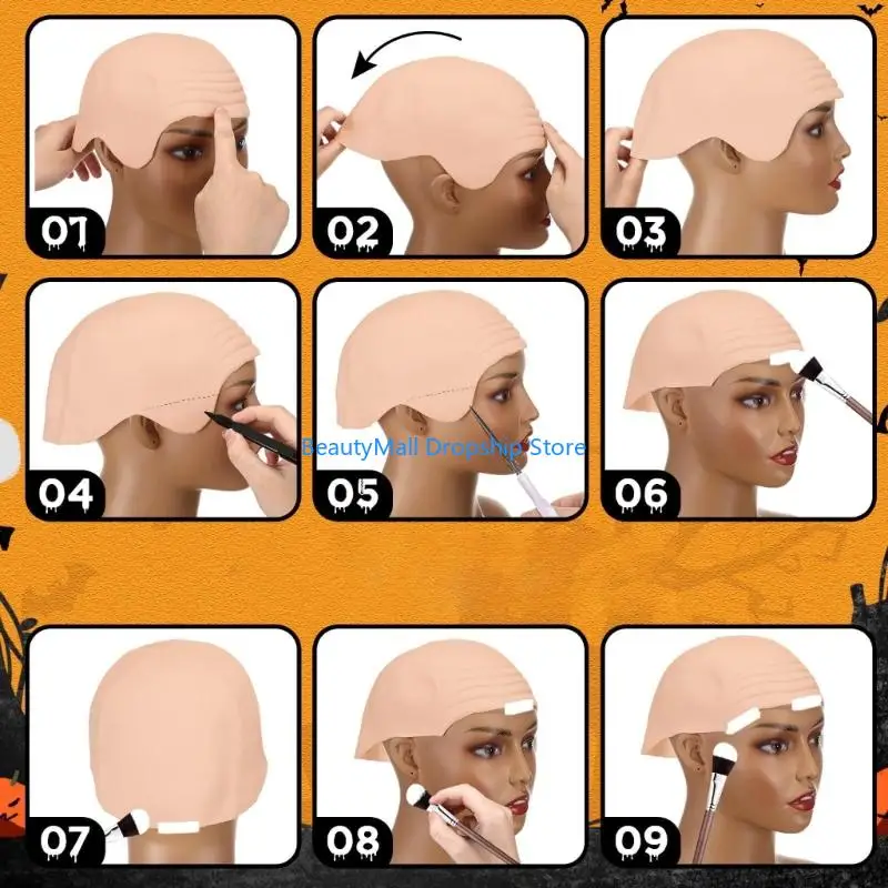 40JD 3Pcs Bald Caps And Secure Hair Net For Movie Special Effect And Dress Up Parties