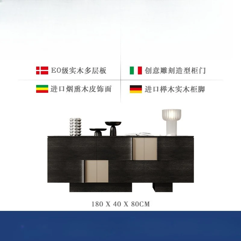 Italian light luxury dining side cabinet integrated wall storage cabinet modern simple designer solid wood porch cabinet 5