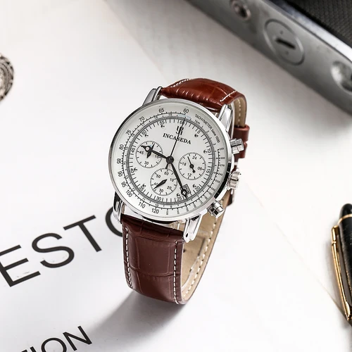 Imagen 2 del producto 2025 nuevo INCASEDA lujo multifuncional moda hombres seis agujas reloj de sincronización multifuncional calendario reloj de cuarzo de alta gama
