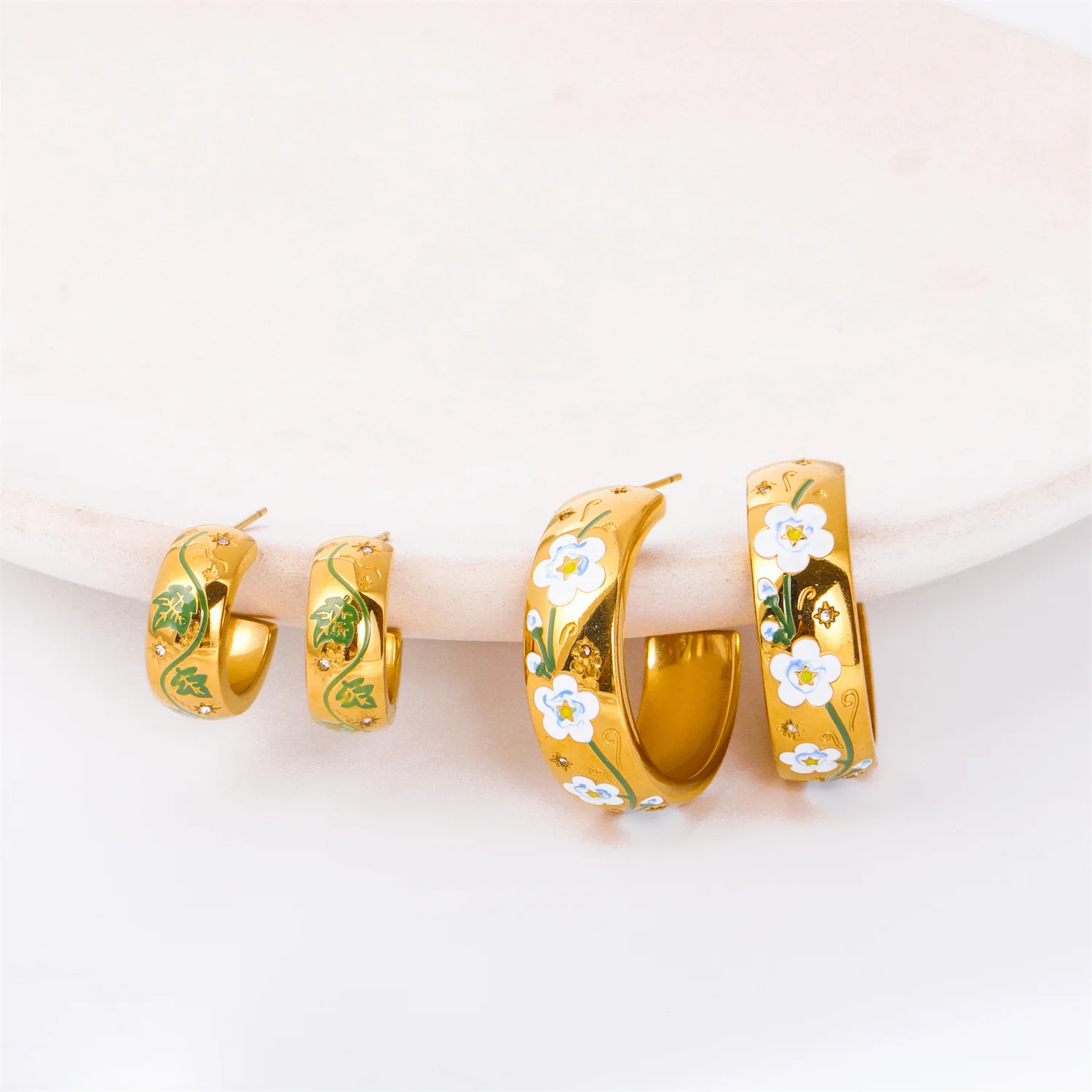 New ins Colored Flower Rose Earring For Women Vintage Stainless Steel C-shaped Painted Flowers Earrings Fashion Jewelry Gift