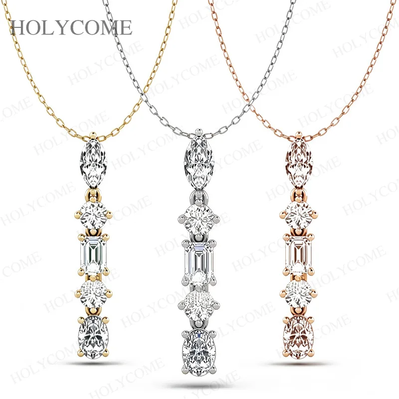 

Multi-Cut Moissanite Pendant Necklace 925 Sterling Silver D Color Round/Marquise/Emerald/Oval Fine Jewelry Mother's Day Gifts