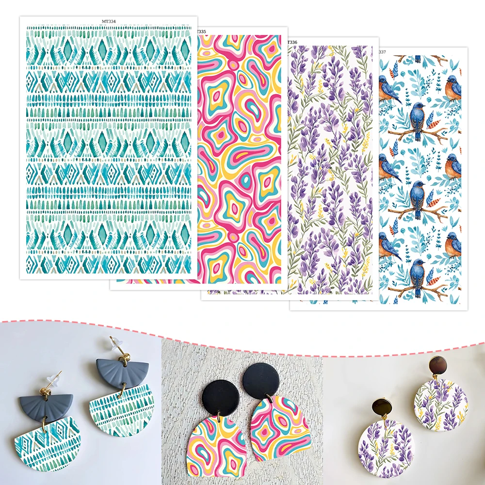 National Style Abstract Pattern Floral Bird Polymer Clay Transfer Paper Stickers for Diy Jewelry Earrings Printing Paper Making