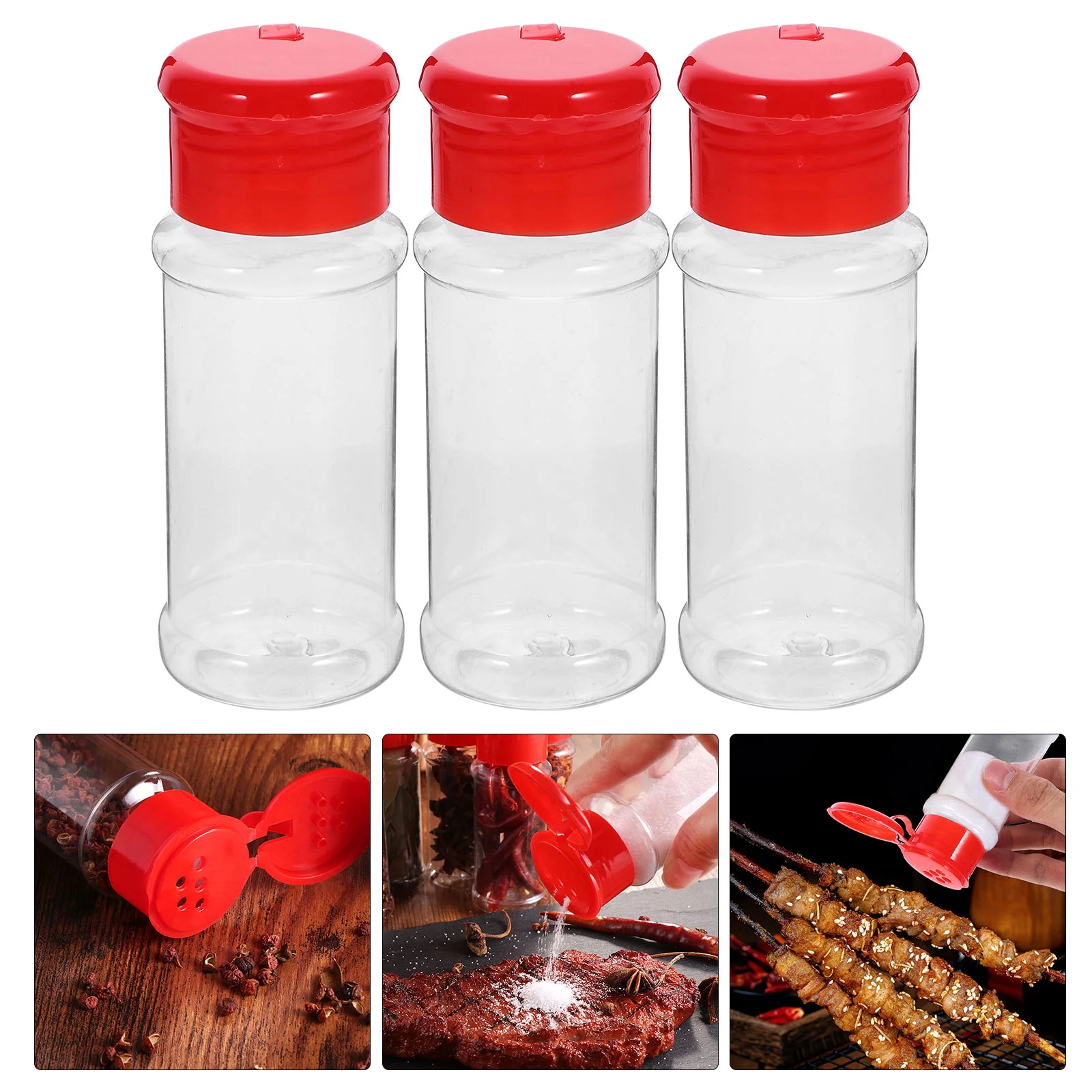 10 Uds. Maceta de plástico para especias, botellas para condimentos, pimentero, tarro de sal, lata para condimentos para barbacoa, cocina, color rojo