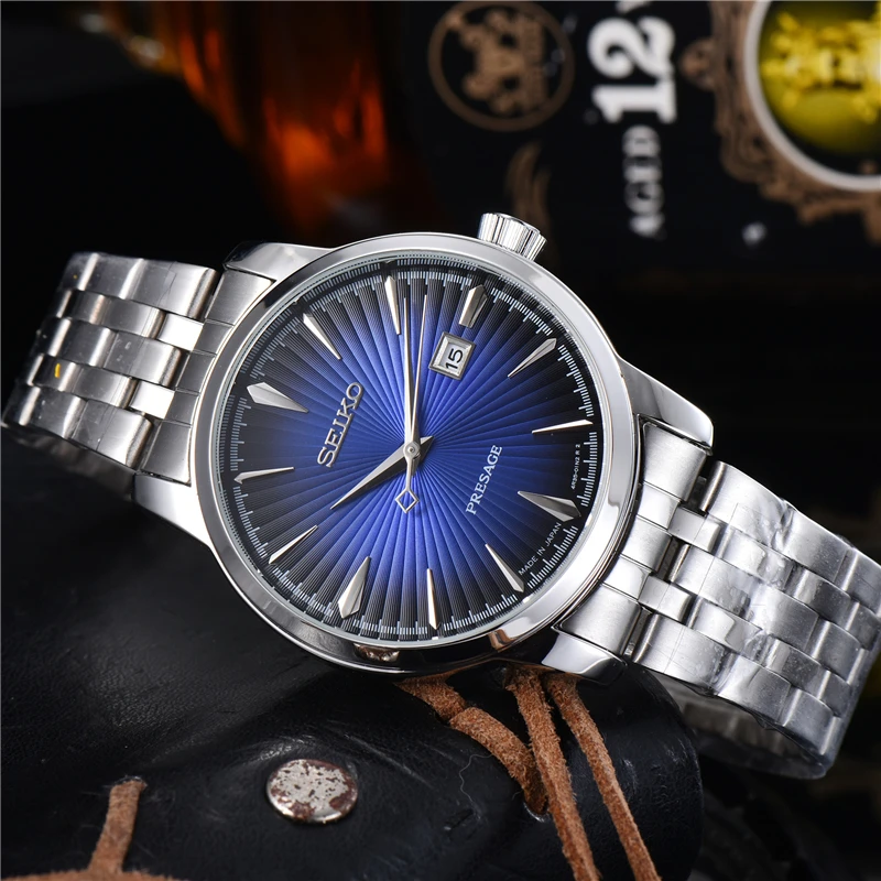 Seiko-reloj de cuarzo de acero inoxidable para hombre, cronógrafo de negocios, con fecha, colección de cócteles, a la moda