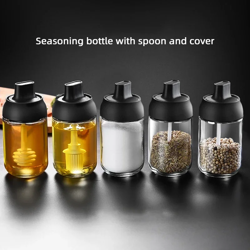 

Glass Spice Box Spoon and Lid Integrated Spice Jar Combination Seasoning Jar Kitchen Supplies Home Salt Shaker Oil Bottle Set