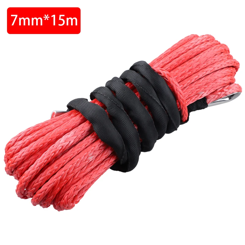 15m 5mm/6mm/7mm 5800lbs/7700lbs/9300lbs Winch Rope Cable ATV/UTV Winch Rope Winch Line Replacement with Protective Sleeve