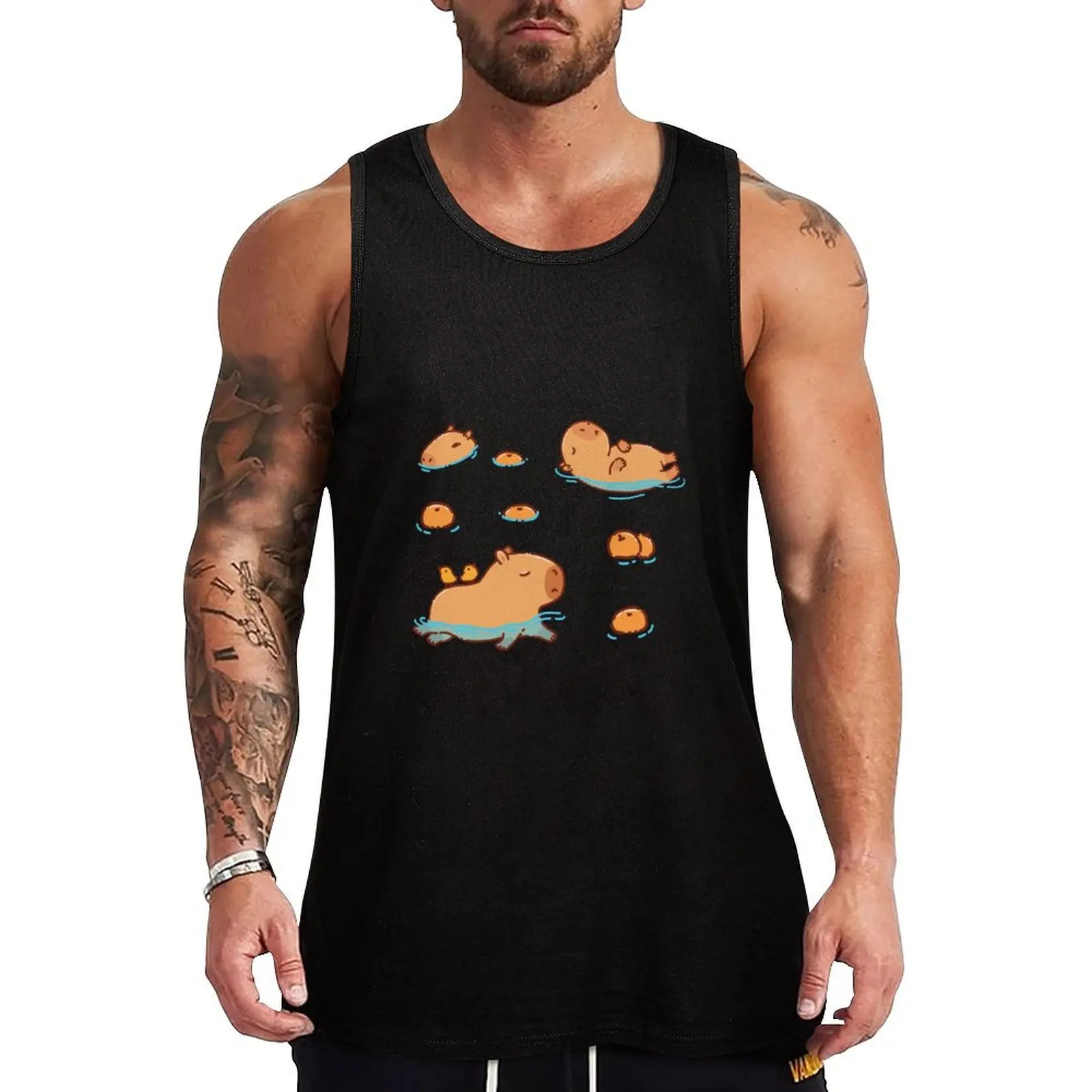 

Capybara pattern swimming with oranges Tank Top Men's clothing sleeveless shirts