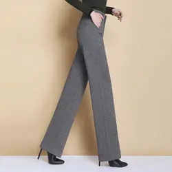 2023 Nieuwe Lente En Herfst En Winter Effen Kleur Hoge Taille Drop Verdikte Rechte Buis Modetrend Wollen Wijde Pijpen Broek