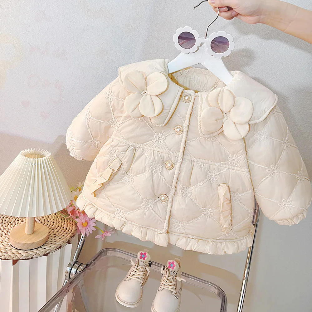 2025 new sweet and fashionable down and cotton jackets for little girls children's autumn and winter warm cotton jackets