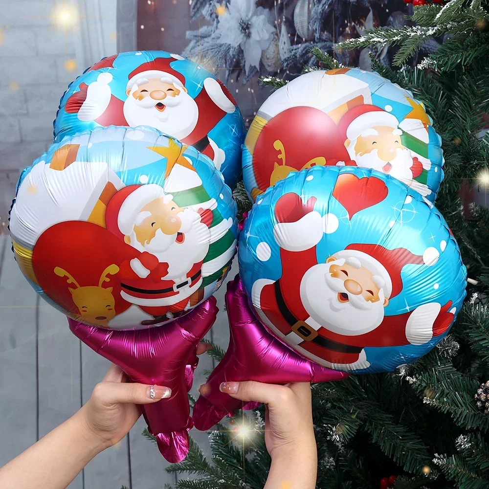 20/10PCS Christmas Hair Band Inflate Balloons Kids Toys Santa Claus Snowman Foil Handheld Stick Xmas New Year Party Decoration