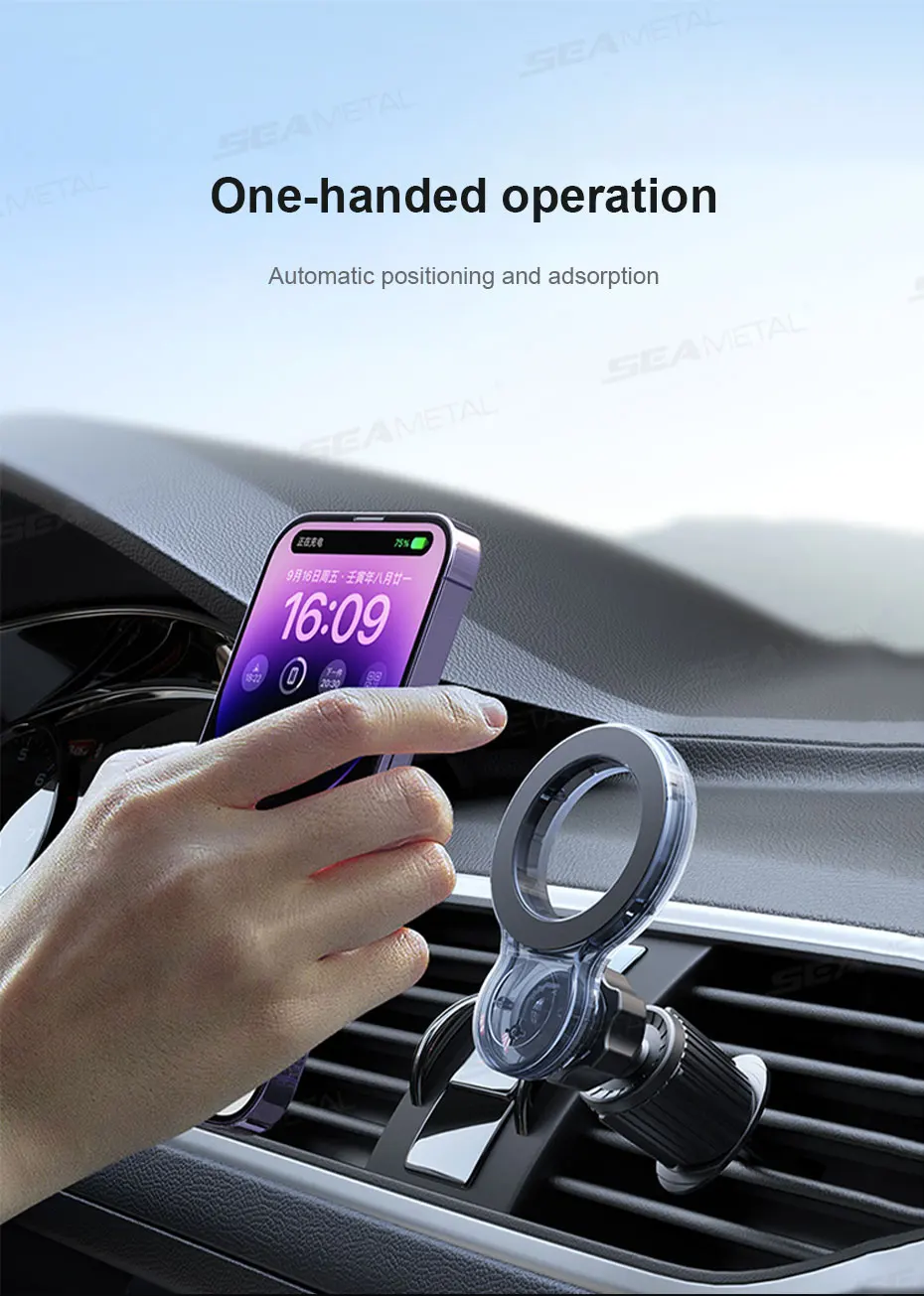 SEAMETAL Magnetischer Autotelefonhalter, 360-Grad-Drehung, verstellbar, Einhandbedienung, Luftauslass, Entlüftung, Handy-Unterstützung – Detail 6