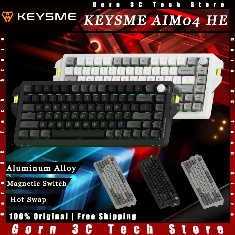 

KEYSME AIM04 HE Механическая клавиатура из алюминиевого сплава, магнитный переключатель, проводная прокладка, структура, индивидуальная клавиатура, аксессуар для ПК, геймера