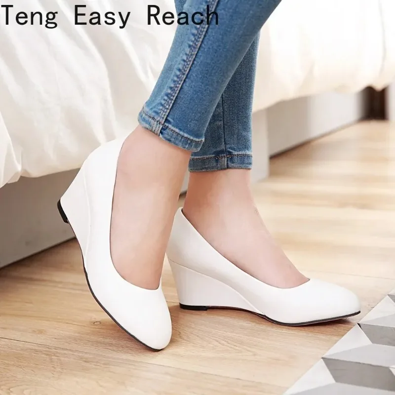 

2025 Spring Wedges Women Shoes Heels Pink Black White Office Party Wedding Shoe Casual Women Pumps Zapatos Mujer