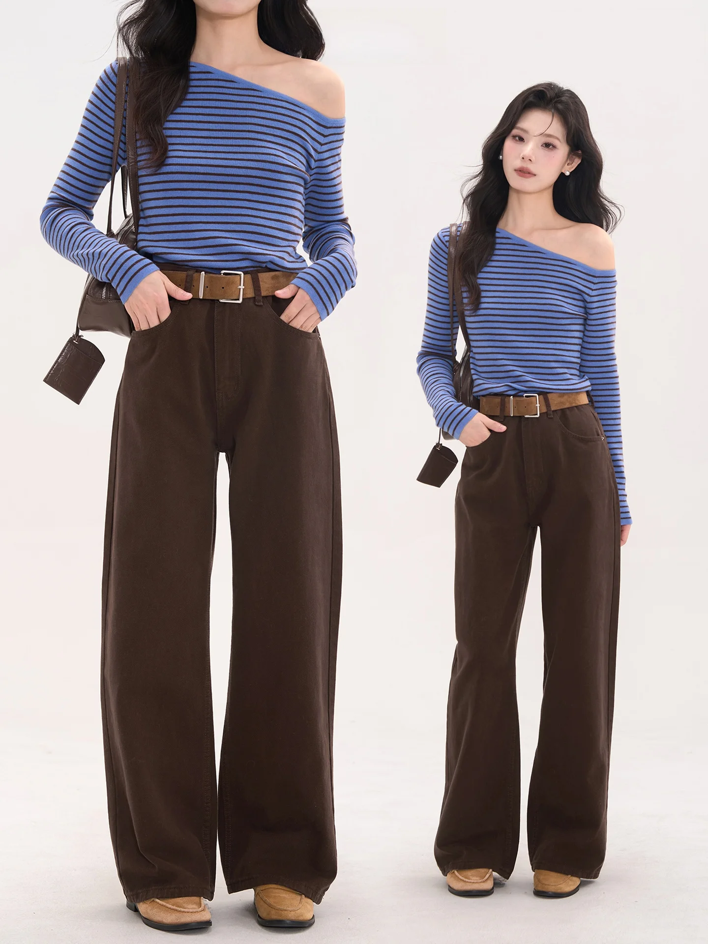 

Женские джинсы с высокой талией и прямыми штанинами, цвета кофе, в стиле ретро, осенне-весенние, утягивающие, с цветочным принтом "Поле цветов"