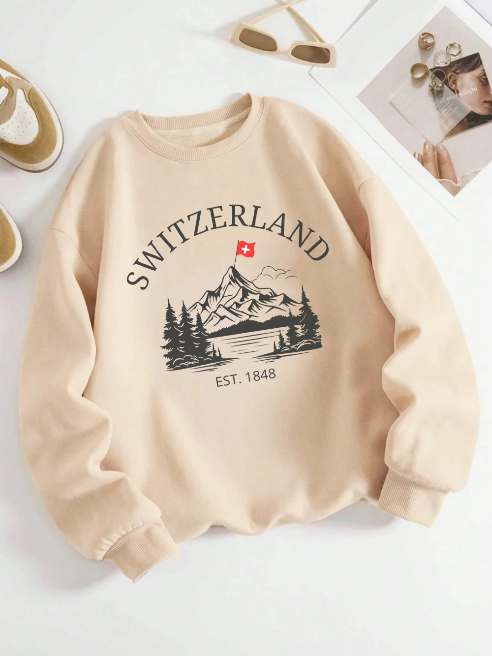 سويسرا سنو ماونتن تصميم المرأة البلوز Y2K الصوف البلوفرات Crewneck ملابس الشارع الشهير النساء الملابس الشتوية #5