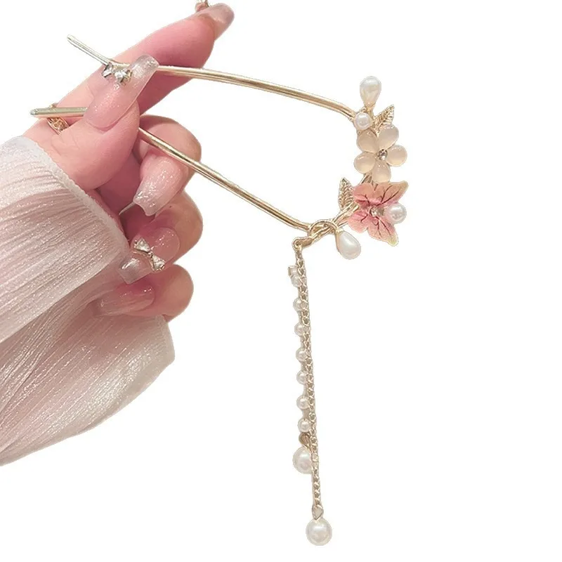 رائعة وعصرية المعادن زهرة فراشة شرابة النمط الصيني فتاة U على شكل Hanfu مشبك شعر أغطية الرأس مجوهرات عصا الشعر