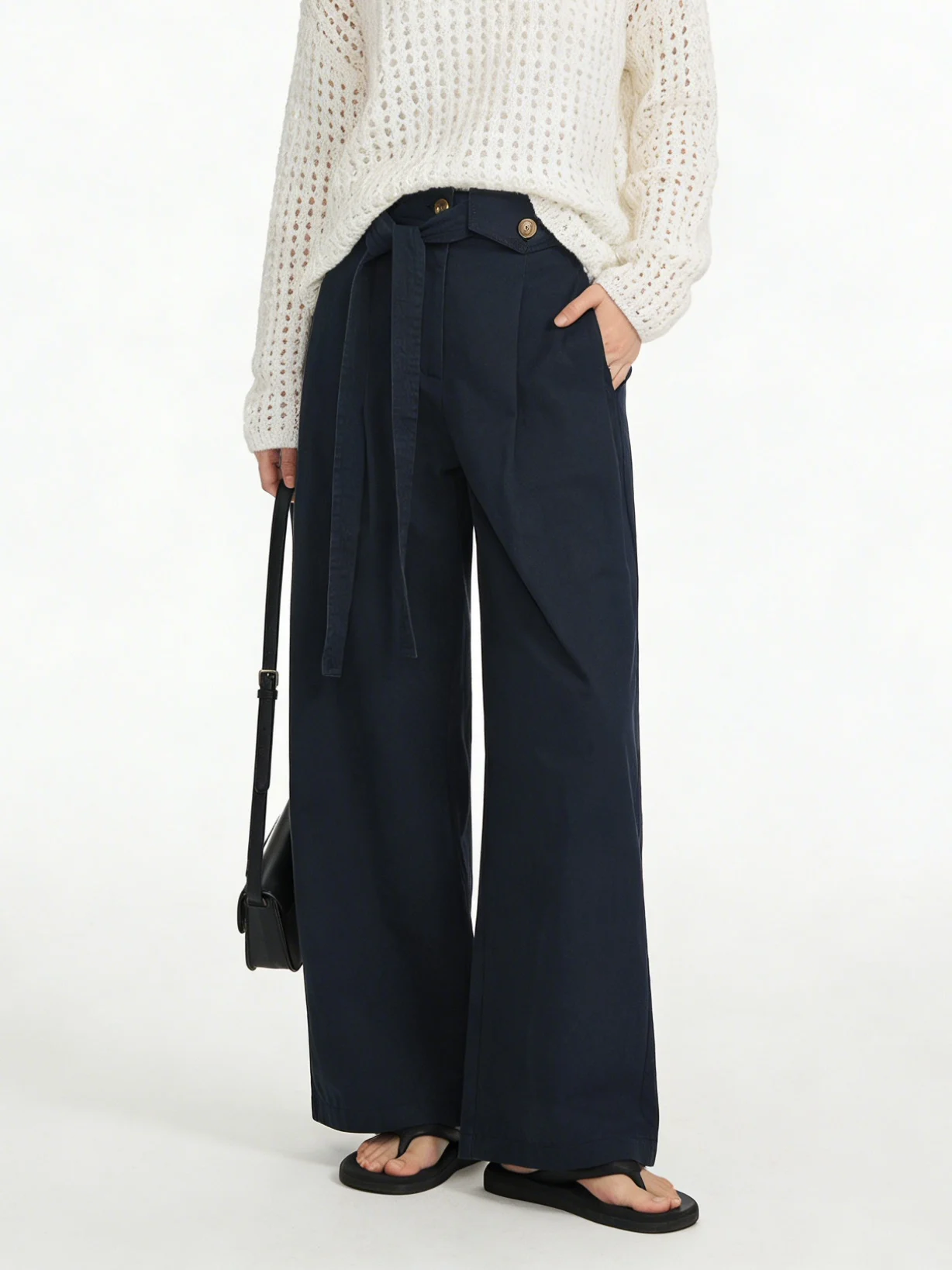 

Retro k Blue Wide Leg Pants High Waist Slimming Belted Drapey Loose Casual Floor-Length Trousers for Women Spring 2026