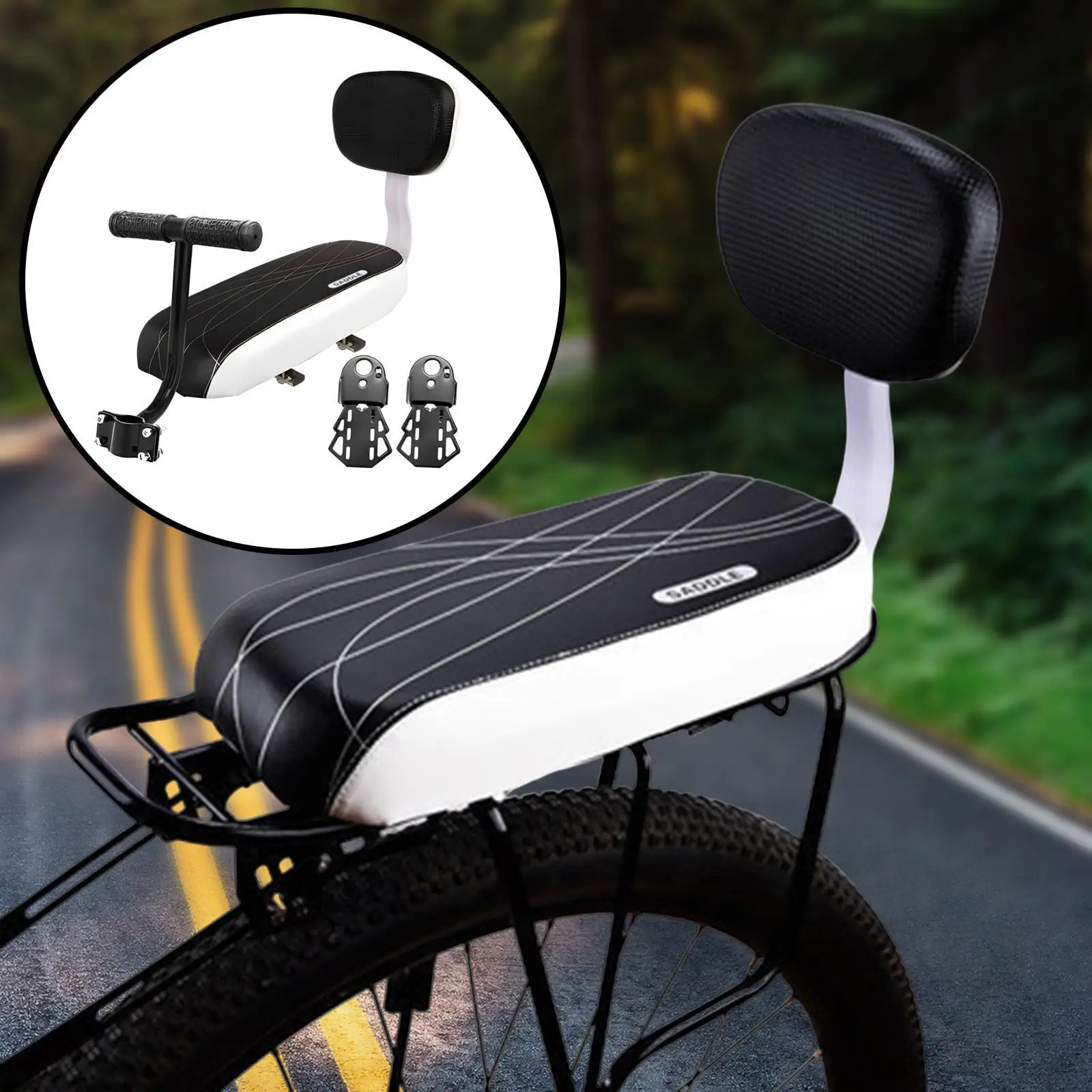 Bike Rear Back Seat Cushion with Handle Armrest Footrest Pedal Children Seat