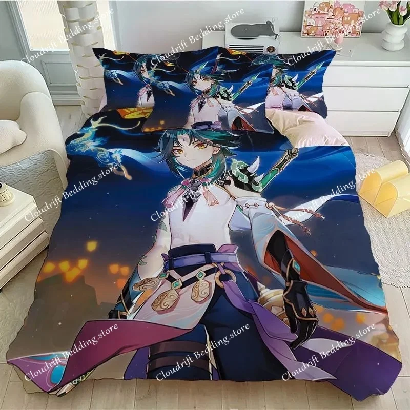 Exquisite 3D Cartoon Genshin Impact Wallpaper Anime Digital Printing Bedding Set Duvet Cover Comforter Bed Youth Girls Boys Gift
