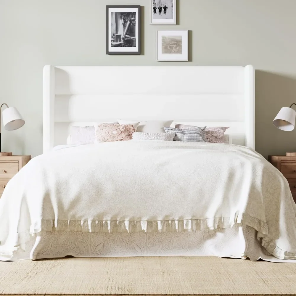 

Full Size Bed Frame Wingback Headboard, No Box Spring Need, Under Bed Storage Space, Strong Wooden Slat, Easy Assembly