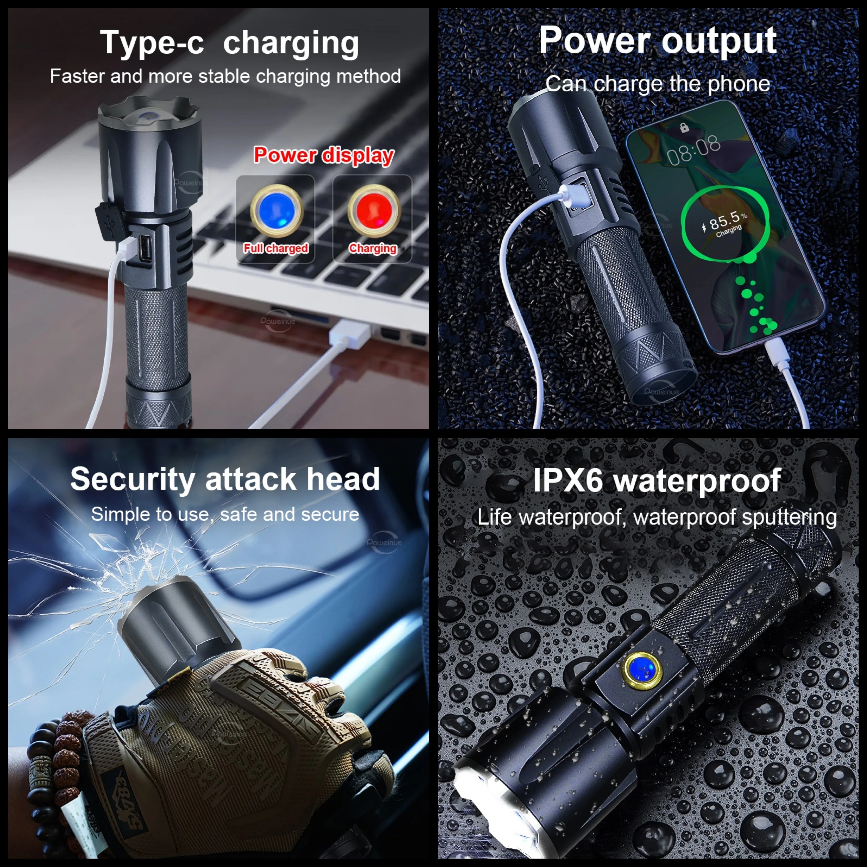 PAWEINUO قوية 600 واط مصباح ليد جيب 95000000LM السوبر مشرق مصباح شعلة قابلة للشحن طويلة المدى 5000 متر التخييم الصيد فانوس