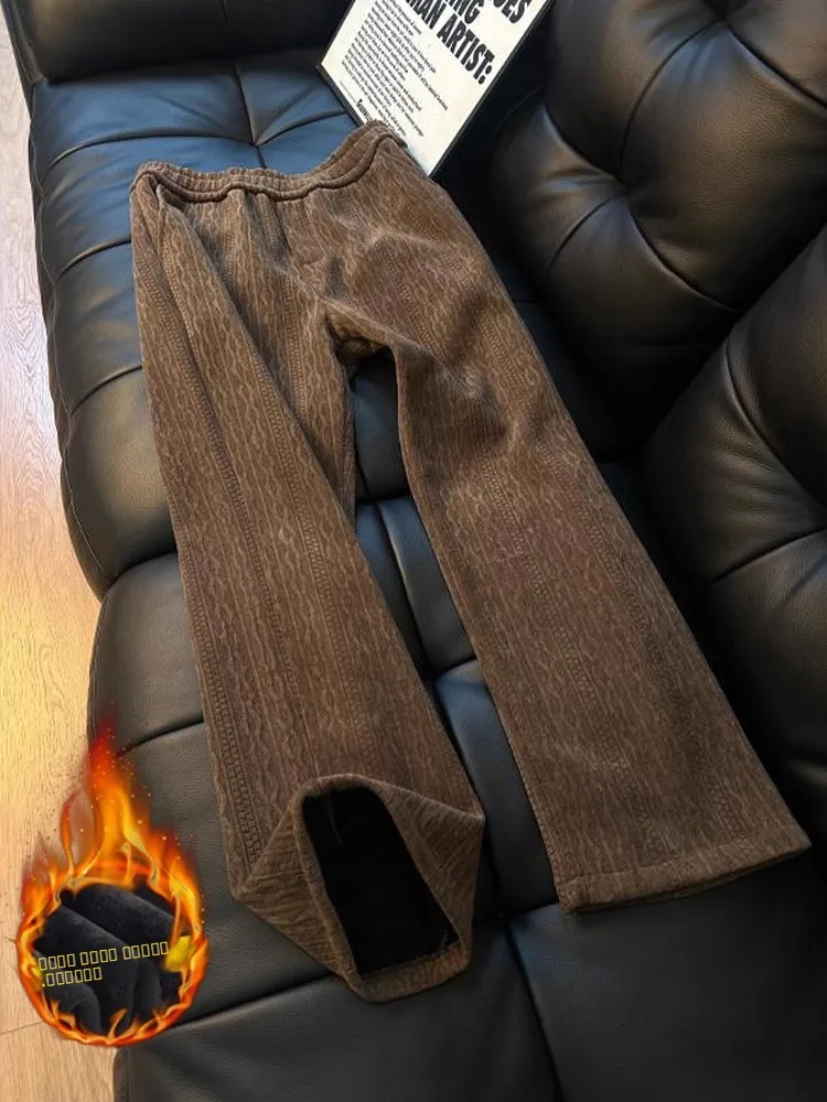 

Мужские спортивные брюки Thiened Fce коричневого цвета, осенне-зимние, утепленные, прямого кроя, повседневные, модные, брендовые, в стиле стритвир