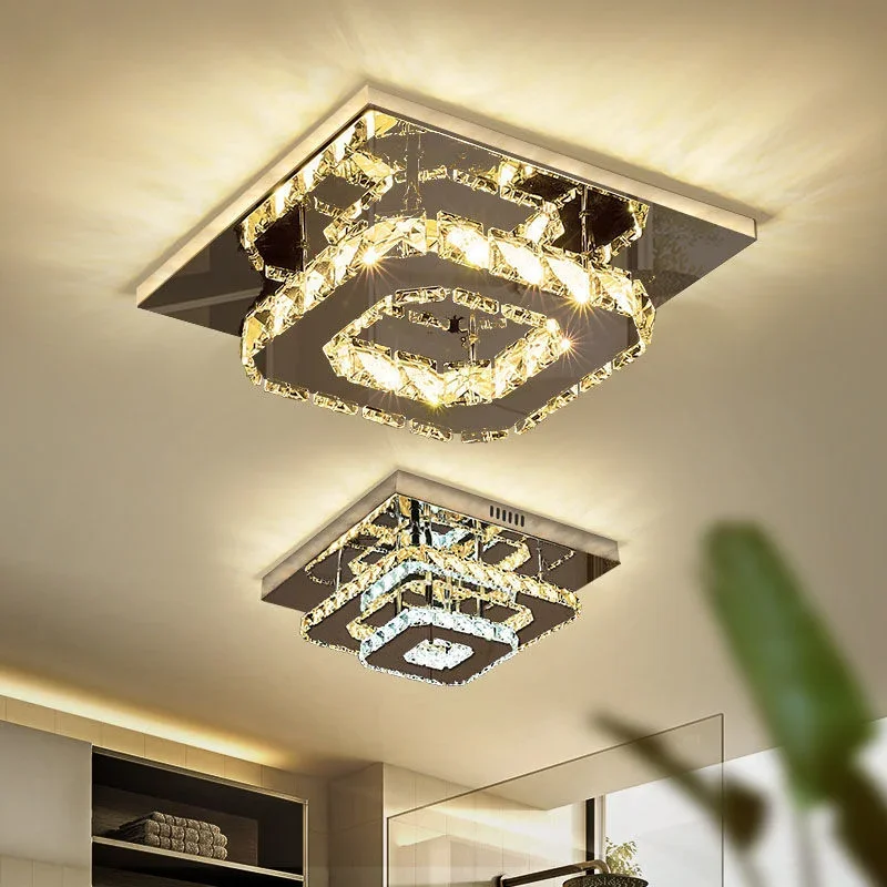 Nieuwe Noordse Vierkante Kristallen Plafondlamp Moderne Binnenverlichting Gangpad Led Plafondlamp Woondecoratie Voor Woonkamer