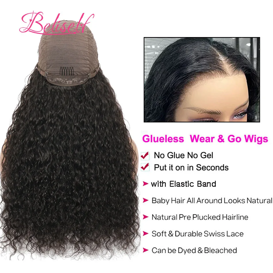 Glueless Wig Human Hair Water Wave Lace Front Wig 4x4 5x5 HD Lace Closure Wig Glueless Preplucked  Human Wig Ready to Go