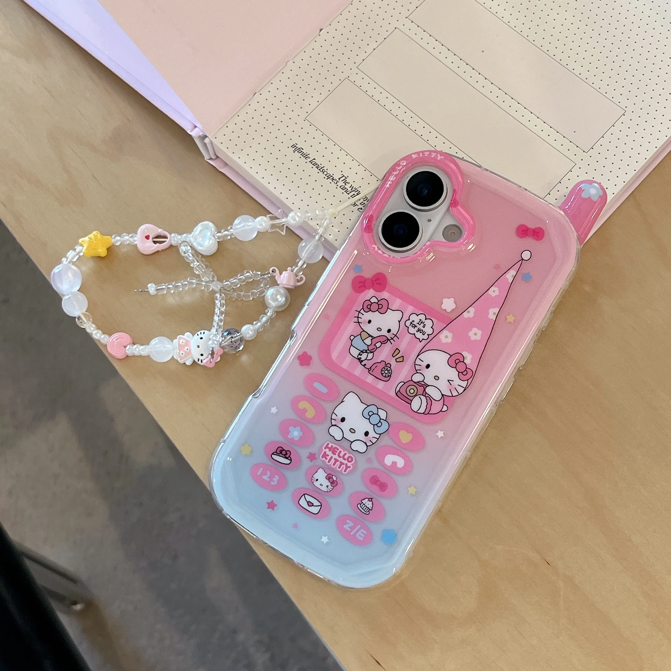 

Pink Vintage Old-Fashioned Mobile Phones Style Sanrio Series For Hello Kitty With Lanyard For iPhone16 13 14 15 ProMax Anti Drop