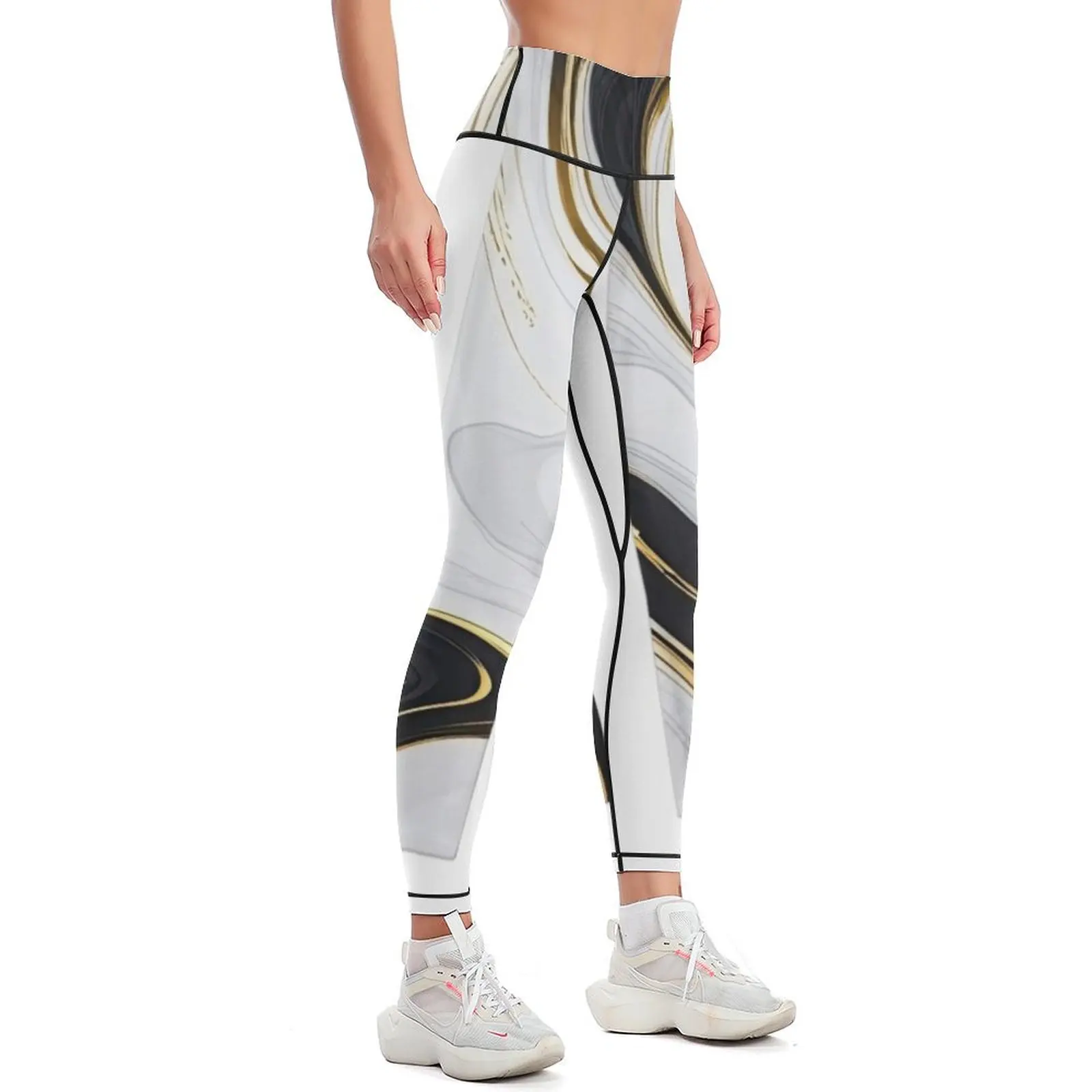 white and black with plated gold marble Leggings Fitness clothing push up fitness exercise clothing for Womens Leggings