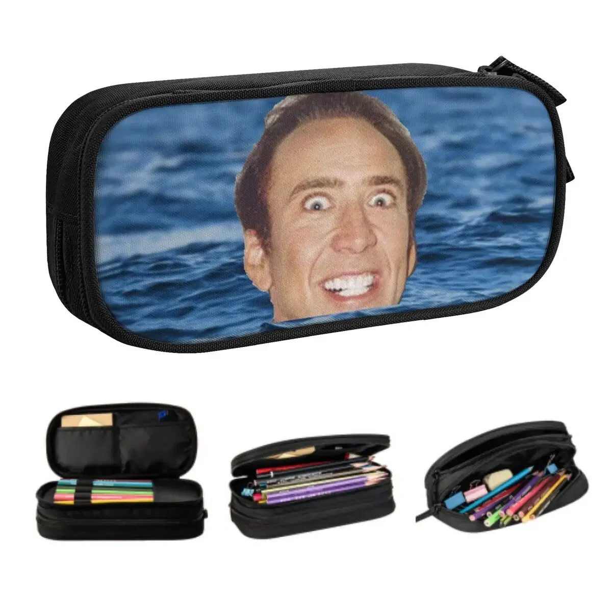 

Nicolas Cage In Sea Custom Kawaii Pencil Cases Girl Boy Large Capacity Funny Meme Pencil Pouch Students Stationery