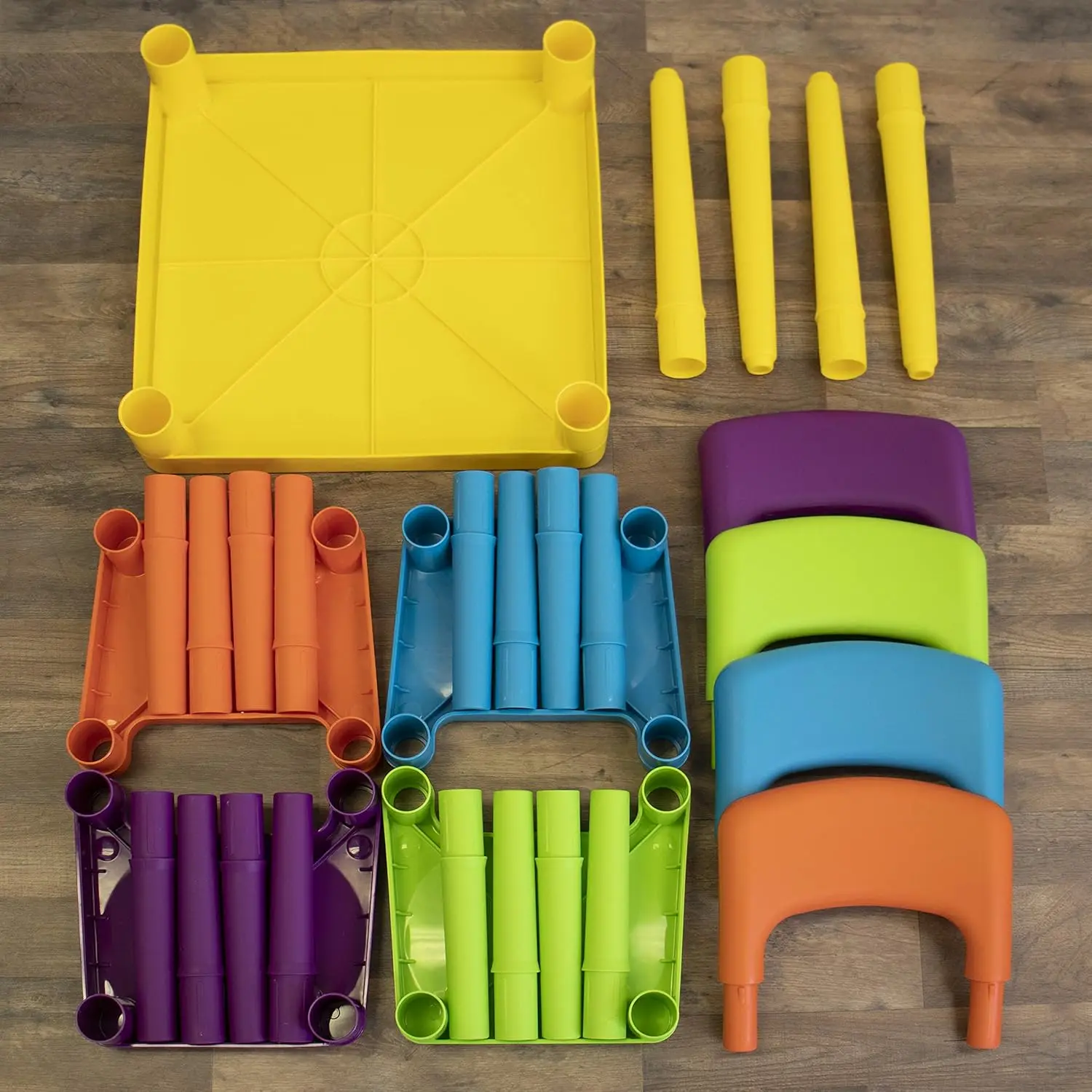 Mesa Cuadrada de plástico para niños, 4 sillas, color amarillo, vibrante