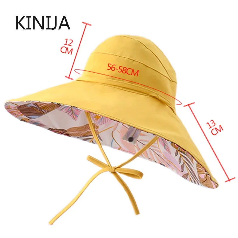 Summer wide large brim Sun Hat With Printing Adjustable Big Heads Beach Hat UV Protection Packable Sun Bandage Visor Hat